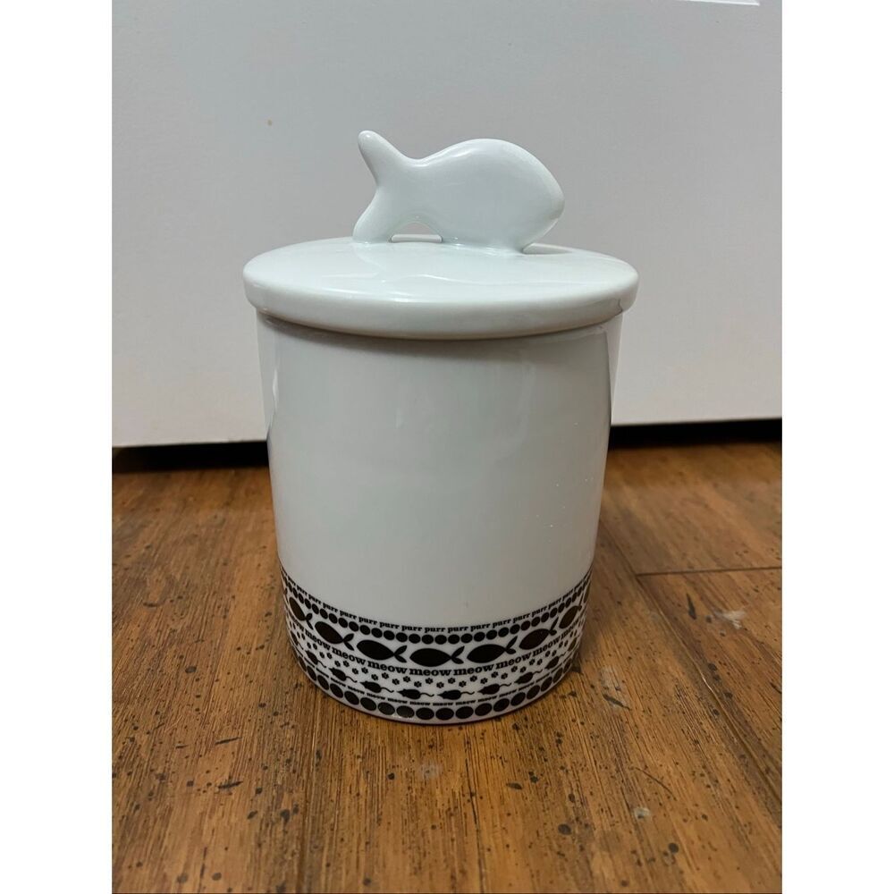 Crate & Barrel ceramic cat treat canister